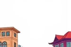半坡晴雨漫画封面，山坡梯田上忽晴忽雨的分界云